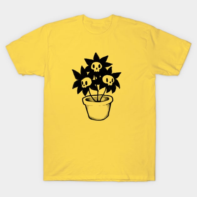 Three Spooky Flower Skulls In A Plant Pot T-Shirt by Gravemud